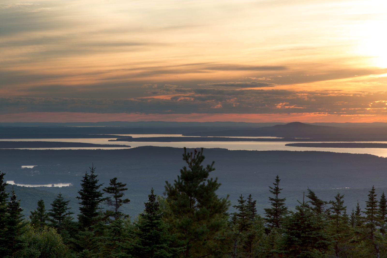 Sunset Over Lake in the Distance