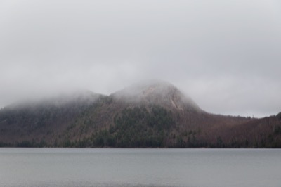 Rain and Fog Over Pond